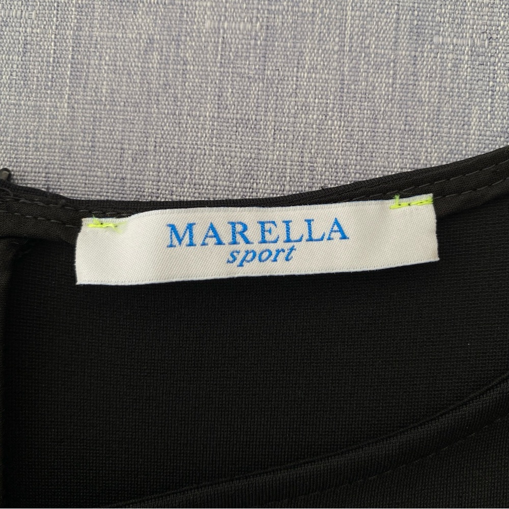 MARELLA | Black Short Sleeve Midi Dress with Mesh Accents - Picture 4 of 15
